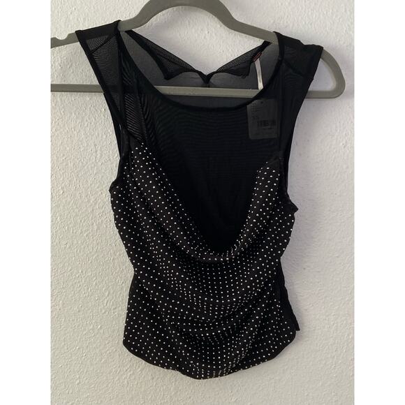 Free People Mirrorball Crop Tank Top Cowl Mesh Crystal Embellished Black Size XS - Picture 4 of 13